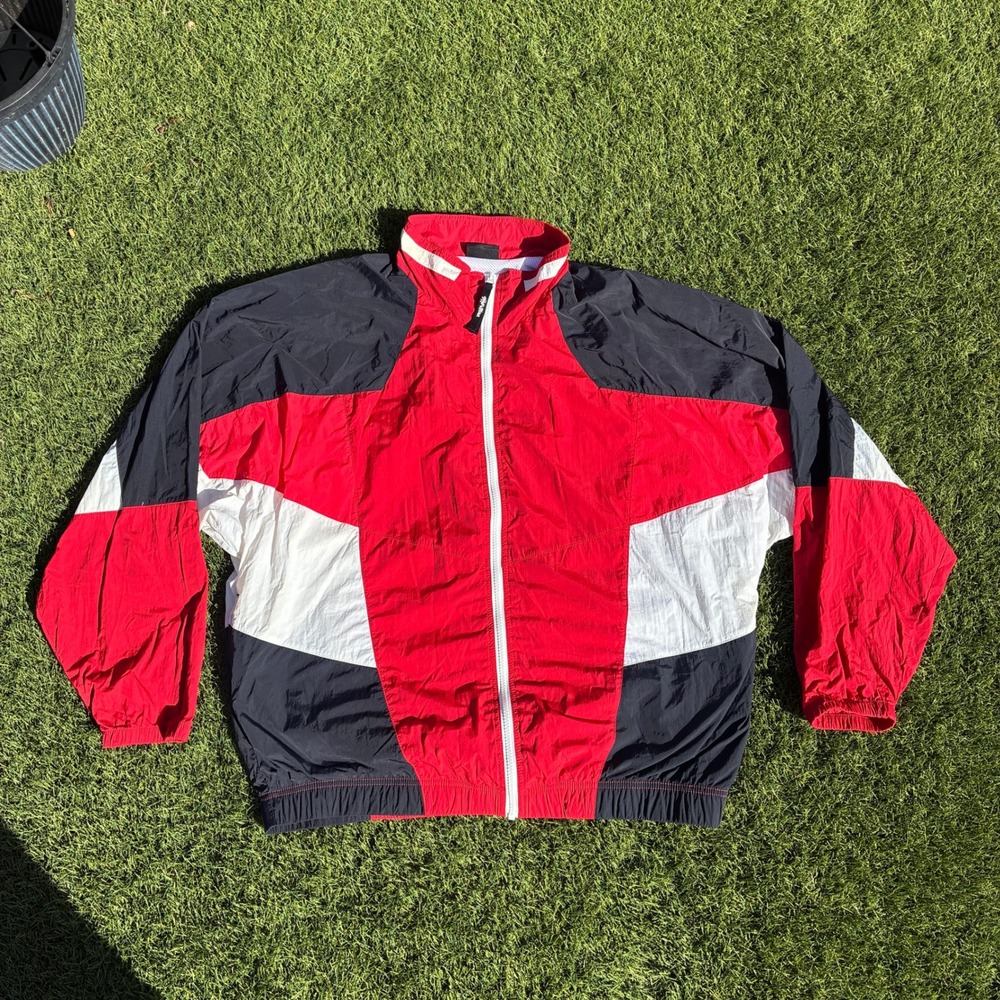 Shaka Wear Y2K Colorblock Windbreaker Jacket Red Black White Mens Large 90s